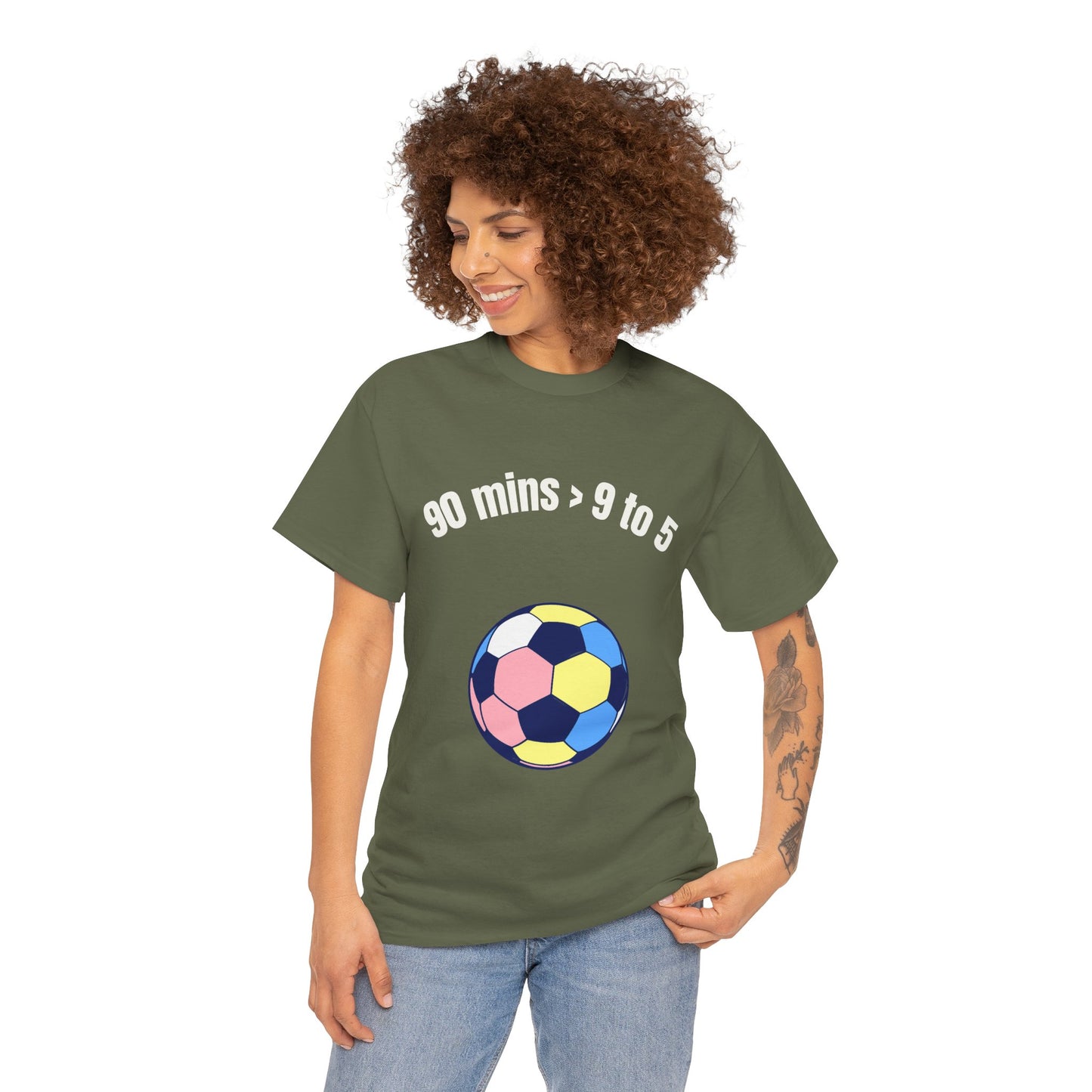 "90 Minutes > 9 to 5" Funny Soccer T‑Shirt